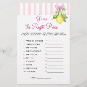 Lemons Guess The Price Baby Shower Game