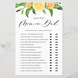 Lemons Guess Who Mom or Dad Baby Shower Game