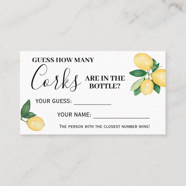 Lemons How Many Corks Bridal Shower Game card (Front)