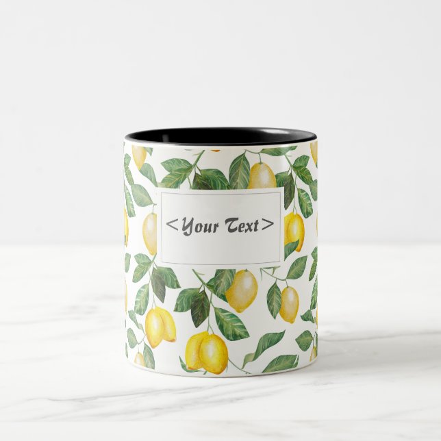lemons, illustration. Personalizable Two-Tone Coffee Mug (Center)