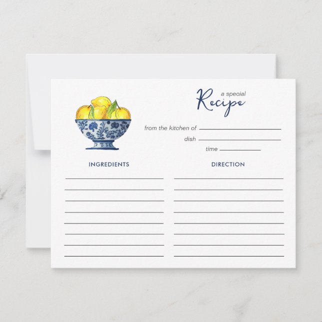Lemons in blue and white bowl Recipe card (Front)