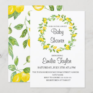 Lemons in watercolor for baby shower invitation