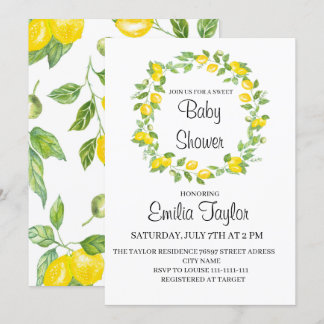 Lemons in watercolor for baby shower invitation