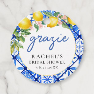 Lemons Italian Blue Tiles Bridal Shower Grazie Favour Tags