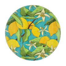 Lemons, Ladybugs, Blossoms on Teal Background