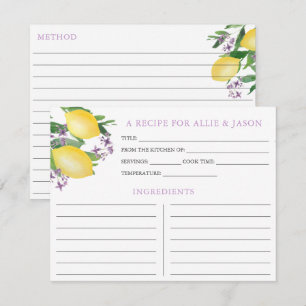 Lemons Lavender Recipe Card With Couple Names