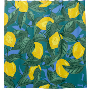 Lemons, leaves: citrus tropical pattern.