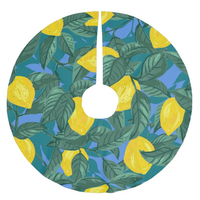 Lemons, leaves: citrus tropical pattern. brushed polyester tree skirt (Front)