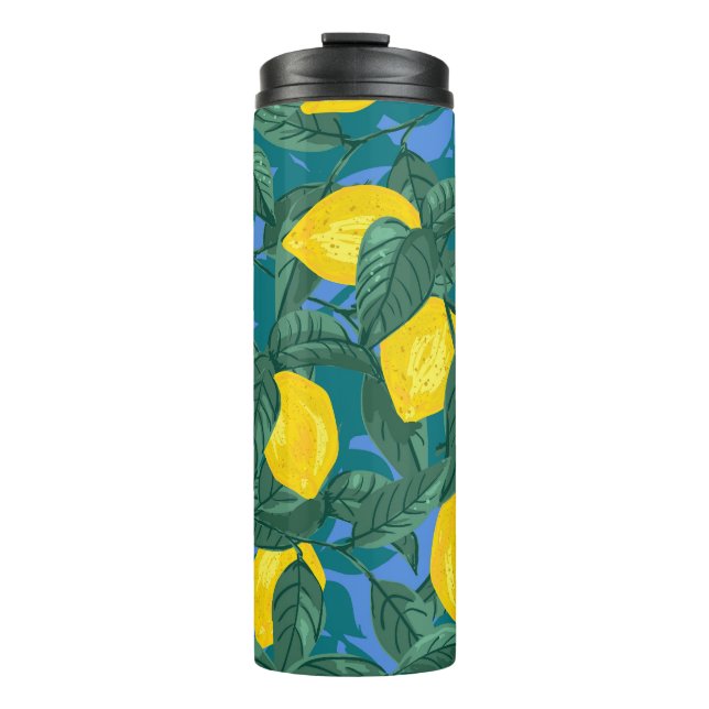 Lemons, leaves: citrus tropical pattern. thermal tumbler (Front)