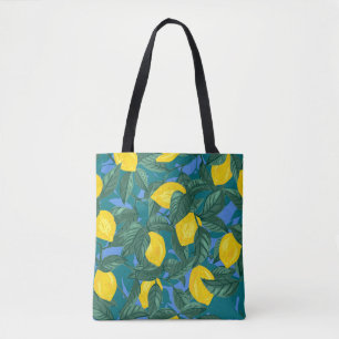 Lemons, leaves: citrus tropical pattern. tote bag