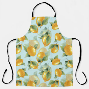 Lemons Leaves: Watercolor Seamless Print Apron