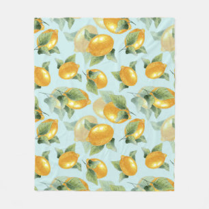 Lemons Leaves: Watercolor Seamless Print Fleece Blanket