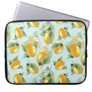Lemons Leaves: Watercolor Seamless Print Laptop Sleeve