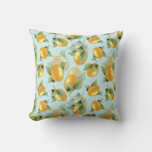 Lemons Leaves: Watercolor Seamless Print Throw Pillow