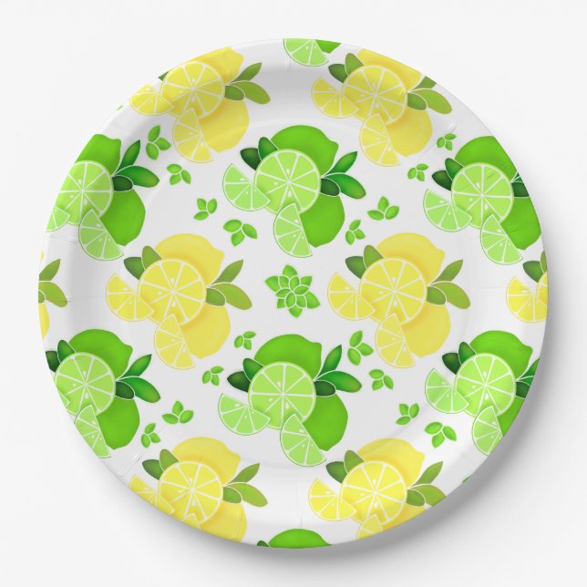 Lemons lime| lemon lime slices sunny citrus    pap paper plate (Front)