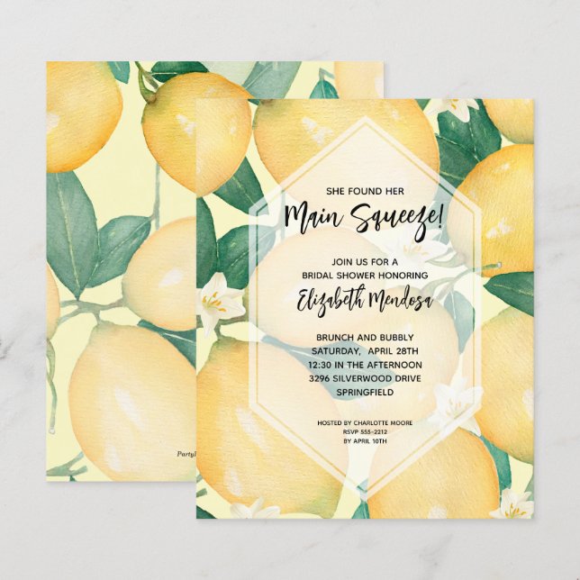 Lemons Main Squeeze Bridal Shower Invitations (Front/Back)
