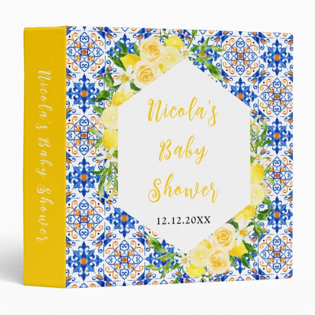 Lemons Mediterranean Baby Shower Photo Album Binder (Front/Spine)