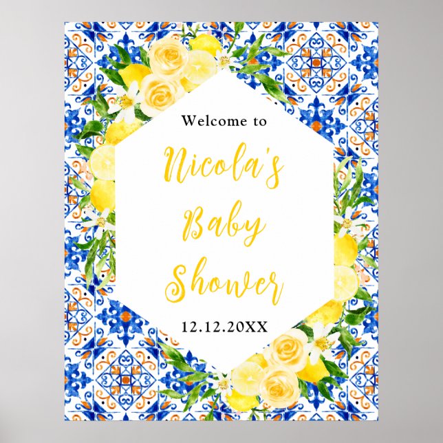 Lemons Mediterranean Baby Shower Welcome Poster (Front)