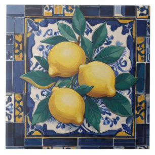 Lemons Mediterranean Dark Blue and Golden Yellow Tile