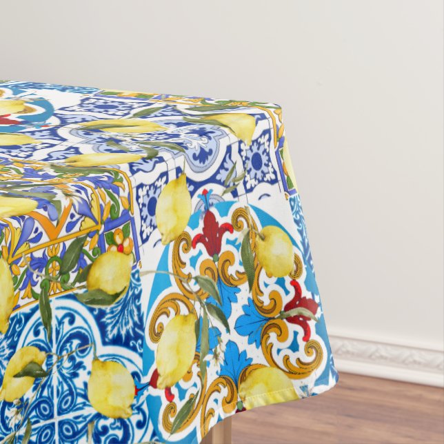 Lemons,Mediterranean,majolica,Italian tiles,summer Tablecloth (In Situ)