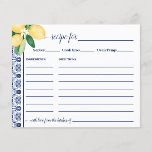 Lemons Mediterranean Recipe Card Bridal Shower