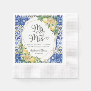 Lemons Meditteranean Mosaic Tile Wedding Mr & Mrs Napkin