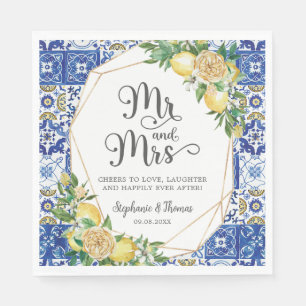Lemons Meditteranean Mosaic Tile Wedding Mr & Mrs Napkin