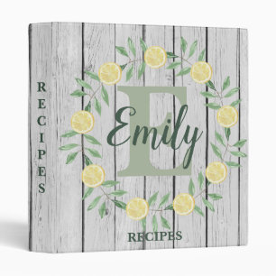 Lemons Monogram Custom Recipe Book 3 Ring Binder