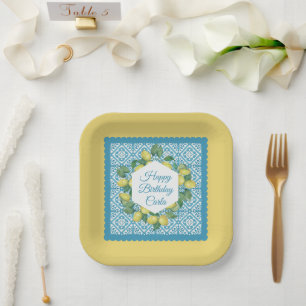 Lemons & Moroccan Blue Custom Party  Paper Plate