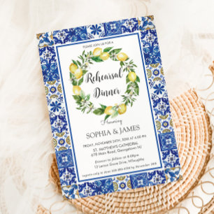 Lemons Mosaic Tiles Mediterranean Rehearsal Dinner Invitation
