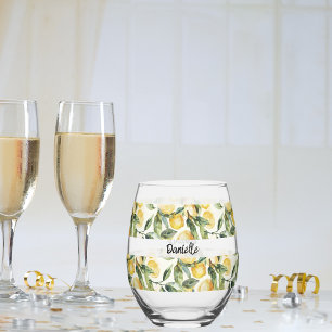 Lemons name stemless wine glass