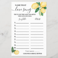 Lemons Name that Love Song Bridal Shower Game Card