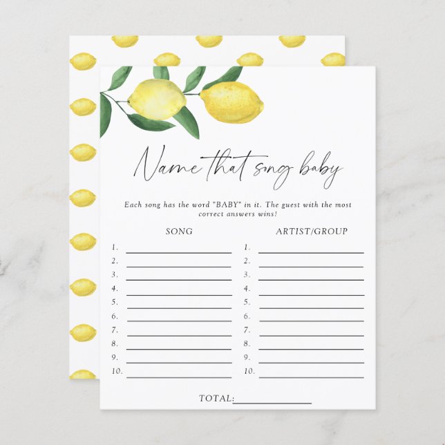 Lemons - Name that song baby shower game (Front/Back)