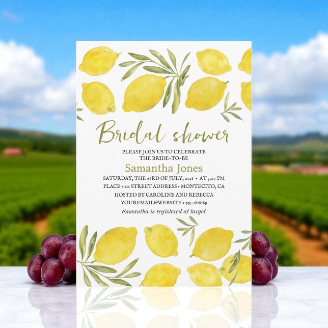 Lemons Olive branch Yellow Rustic Bridal Shower  Invitation (Creator Uploaded)