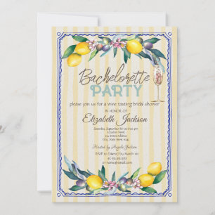  Lemons Olives Glass Yellow Stripes Bachelorette   Invitation