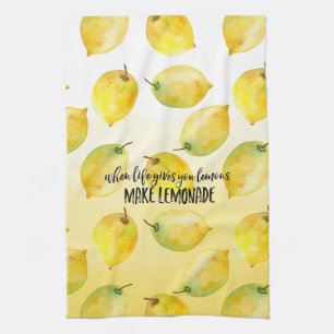 Lemons ombre watercolor inspirational quote kitchen towel