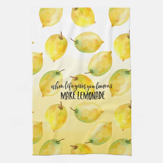 Lemons ombre watercolor inspirational quote kitchen towel (Vertical)
