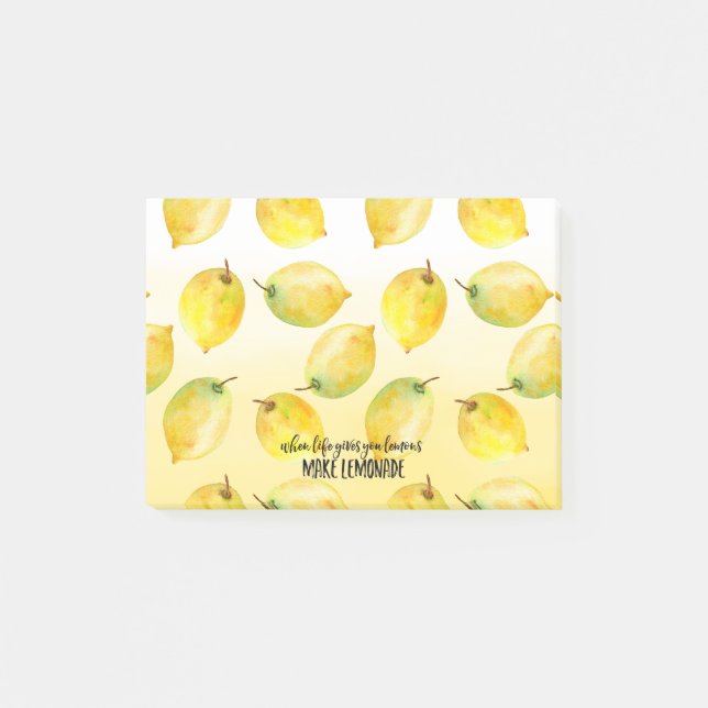 Lemons ombre watercolor inspirational quote post-it notes (Front)