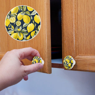 Lemons on Blue Ceramic Knob