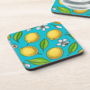 Lemons on blue coaster