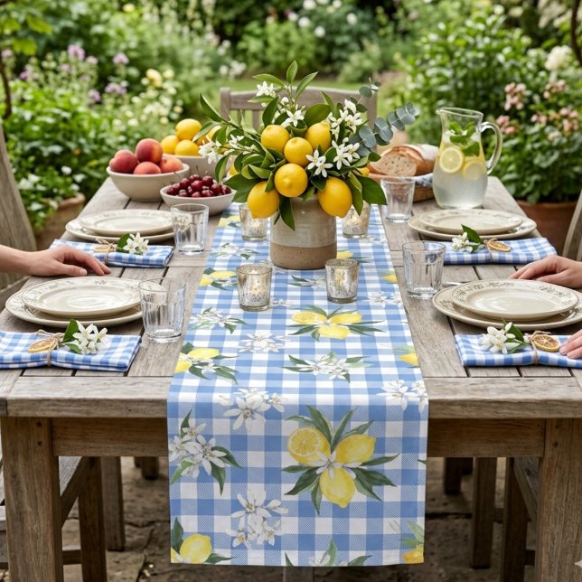 Lemons on Blue Gingham Summer Centerpiece Short Table Runner (Creator Uploaded)