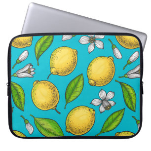 Lemons on blue laptop sleeve