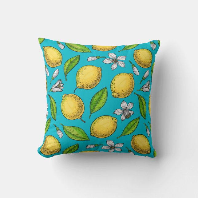 Lemons on blue throw pillow (Front)