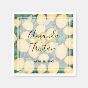 Lemons on Navy Blue Wedding Napkin
