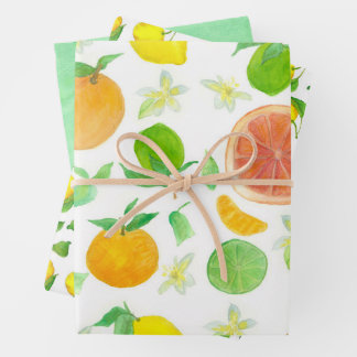 Lemons Orange Grapefruit Citrus Lime Green  Wrapping Paper Sheet