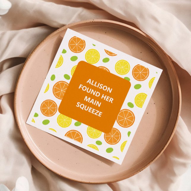 Lemons & Oranges Fruit Personalized Bridal Shower Napkin (Creator Uploaded)
