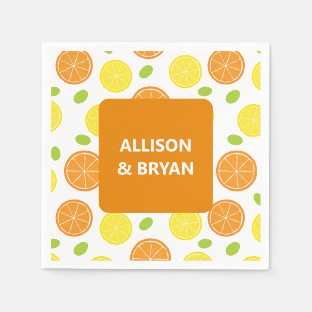 Lemons & Oranges Fruit Personalized Wedding Shower Napkin (Front)
