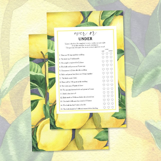 Lemons - Over or under bridal shower game (Creator Uploaded)