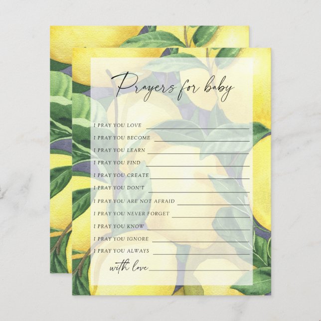 Lemons - Party game | prayers for baby game (Front/Back)