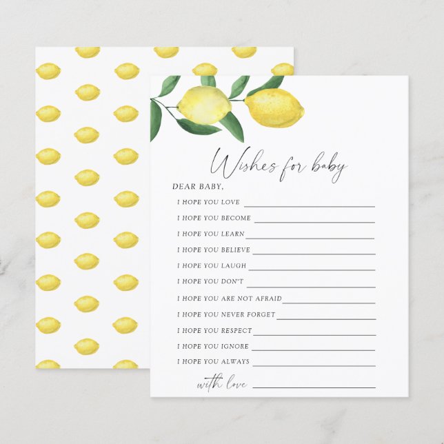 Lemons - Party game | wishes for baby game (Front/Back)